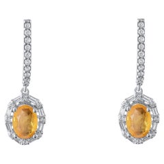 IGI Certified 2.09 Carat Natural Sapphire and Diamond Earrings in 14K Gold