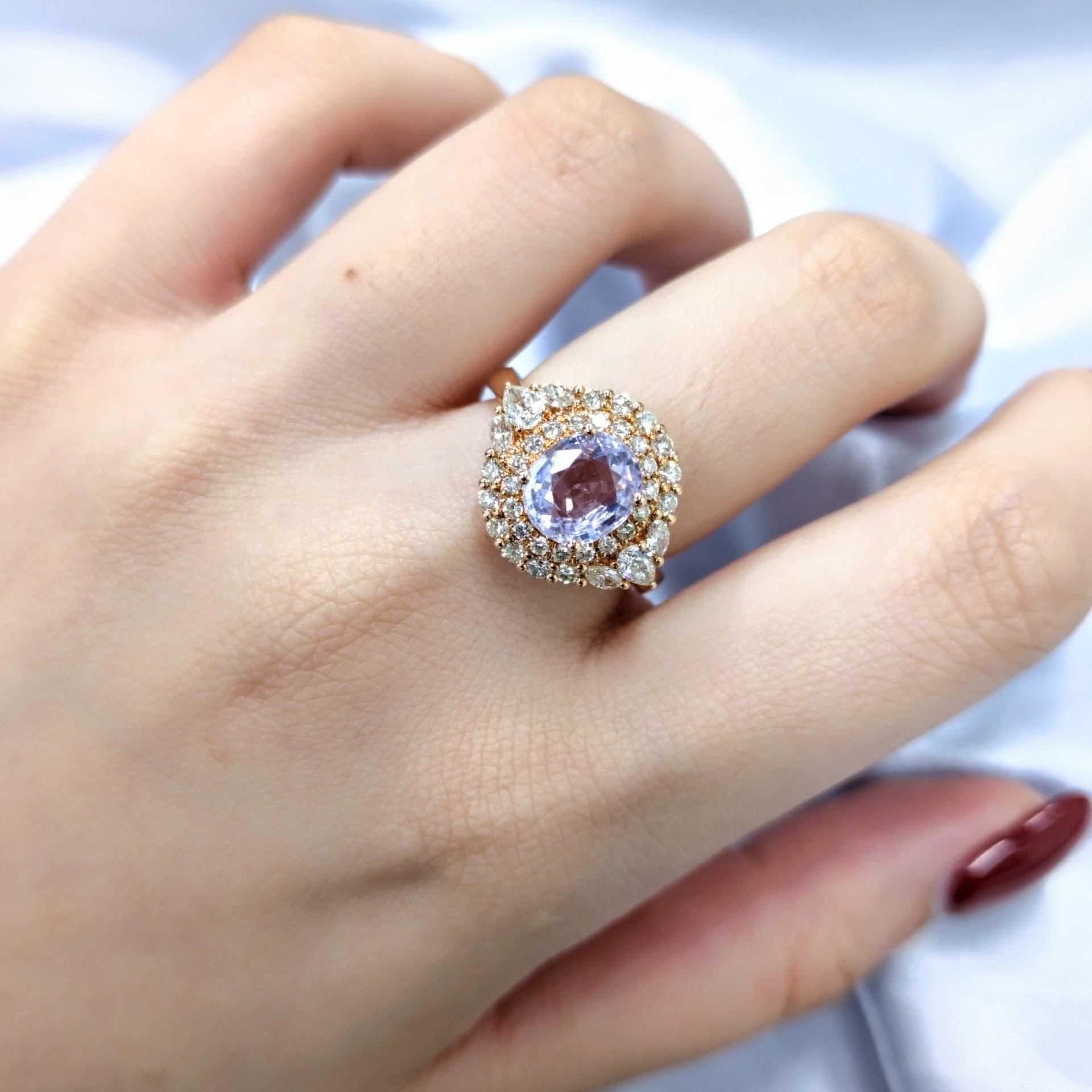 IGI-zertifizierter Ring aus 18 Karat Roségold mit 2,12 Karat rosa Saphir und Diamant Damen im Angebot