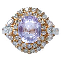 IGI Certified 2.12 Carat Pink Sapphire & Diamond Ring in 18K Rose Gold