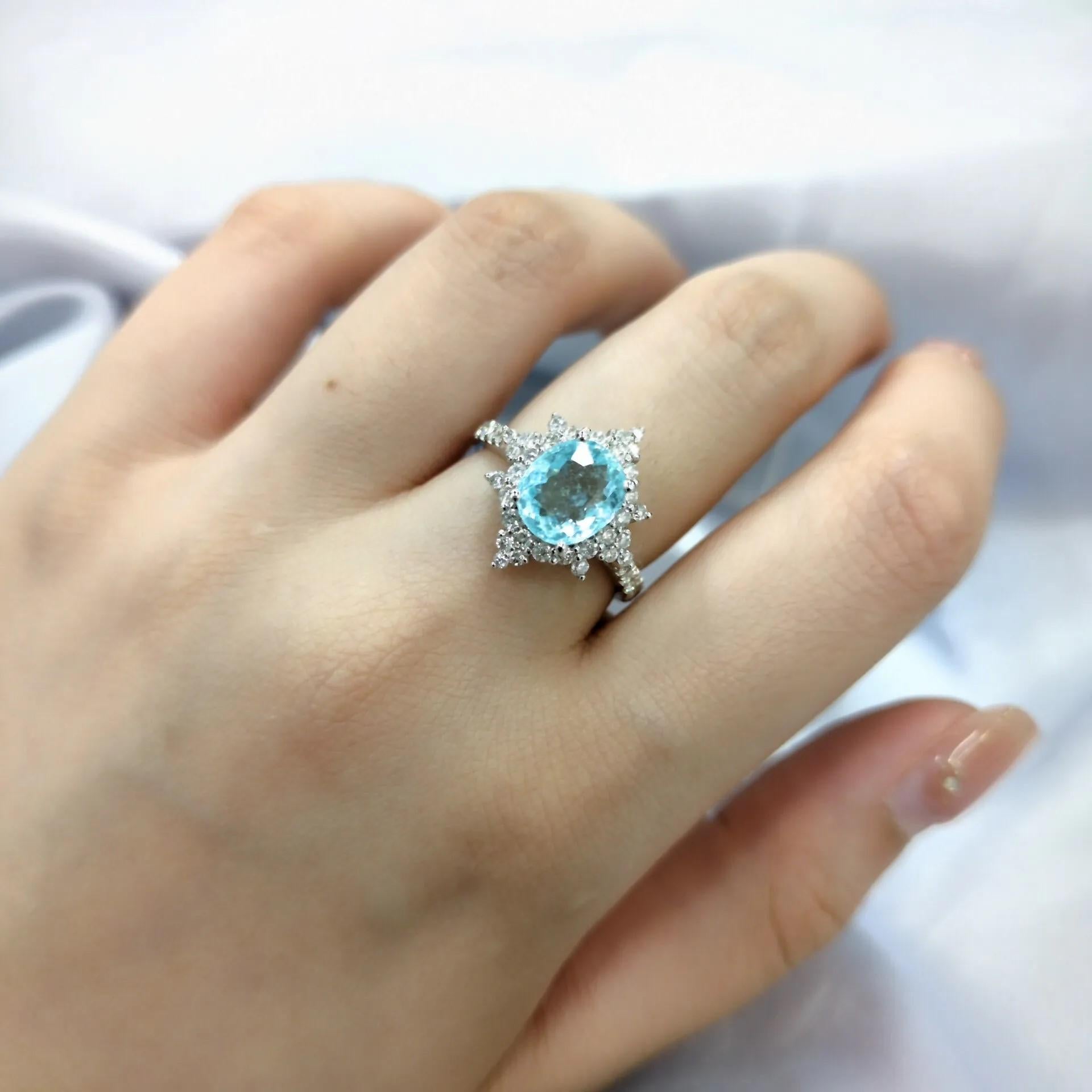 Modern IGI Certified 2.13 Carat Paraiba & Diamond Ring in 18K White Gold For Sale