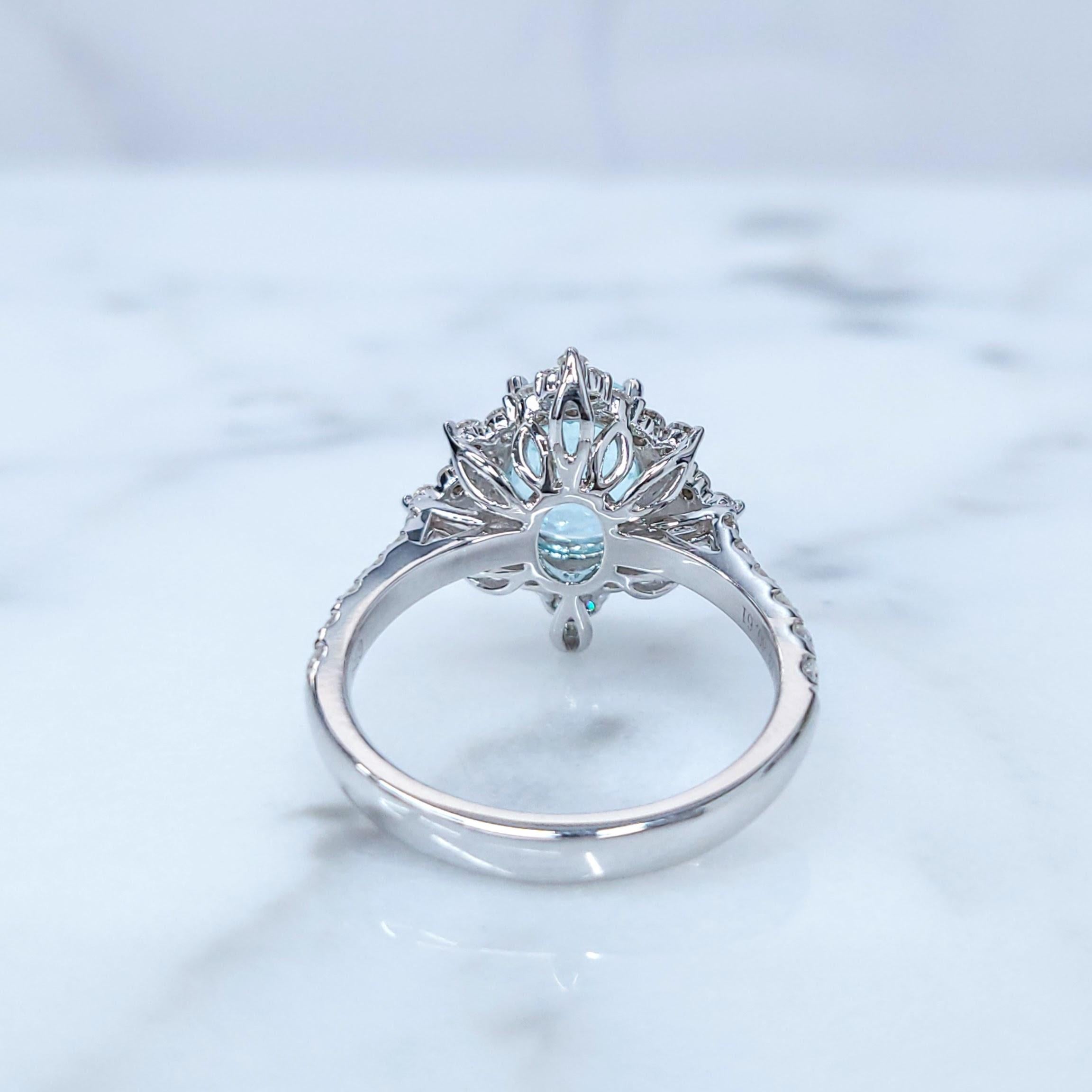 IGI Certified 2.13 Carat Paraiba & Diamond Ring in 18K White Gold For Sale 1