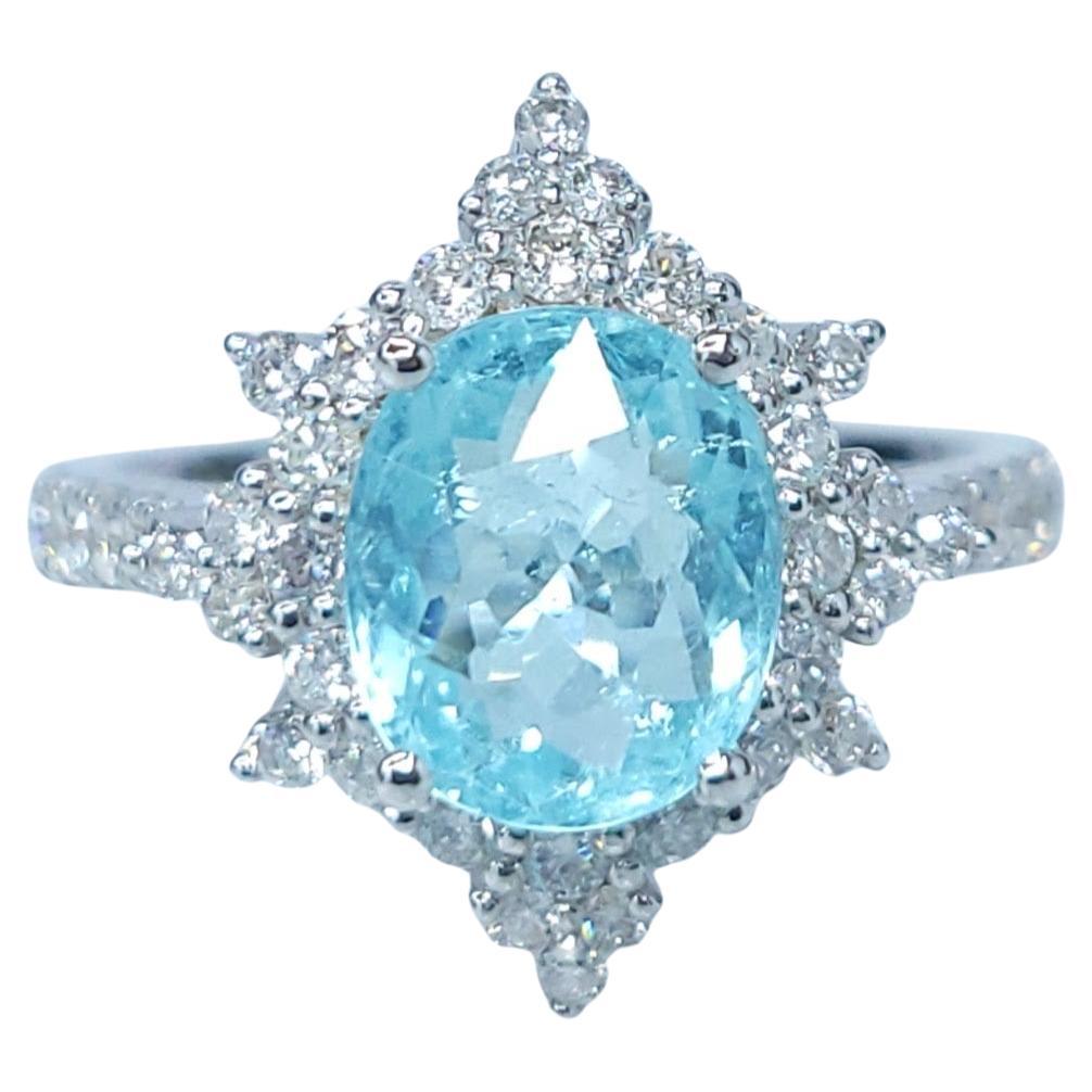 IGI Certified 2.13 Carat Paraiba & Diamond Ring in 18K White Gold For Sale