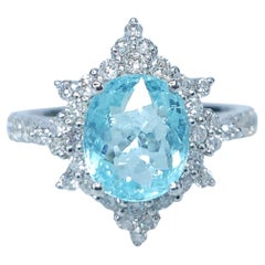 IGI Certified 2.13 Carat Paraiba & Diamond Ring in 18K White Gold