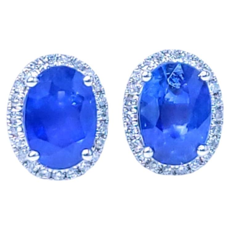 IGI Certified 2.13 Carat Sapphire and Diamond Earrings in 18K White Gold