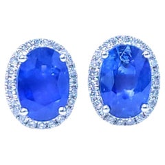 IGI Certified 2.13 Carat Sapphire and Diamond Earrings in 18K White Gold