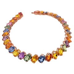 IGI Certified 21.35ct Natural Multi-Color Sapphires 14K Pink Gold Bracelet 