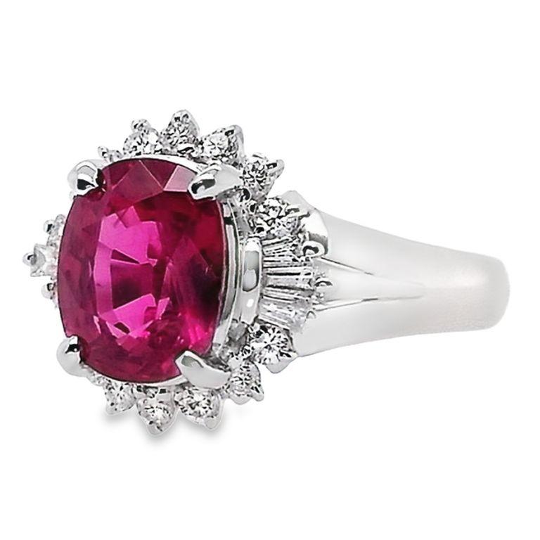 Women's IGI Certified 2.13ct Untreated Mozambique Ruby 0.34ct Diamonds Platinum Ring