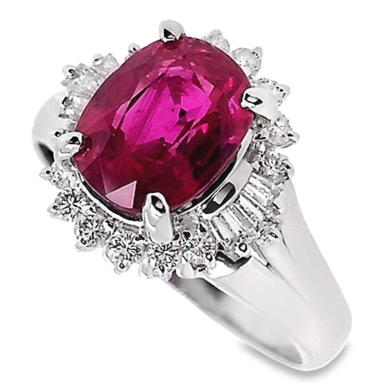 IGI Certified 2.13ct Untreated Mozambique Ruby 0.34ct Diamonds Platinum Ring 1