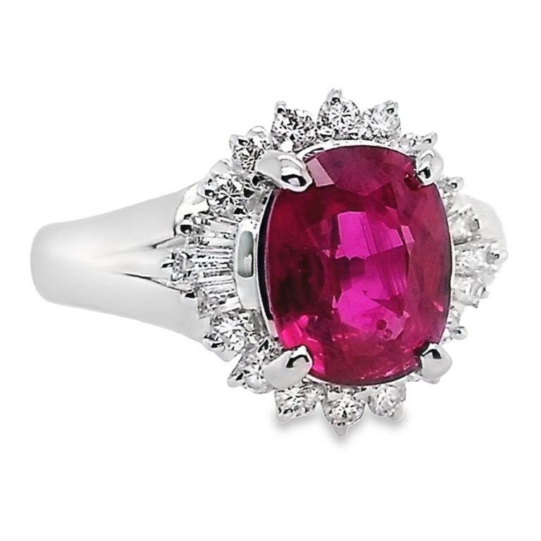 IGI Certified 2.13ct Untreated Mozambique Ruby 0.34ct Diamonds Platinum Ring 2