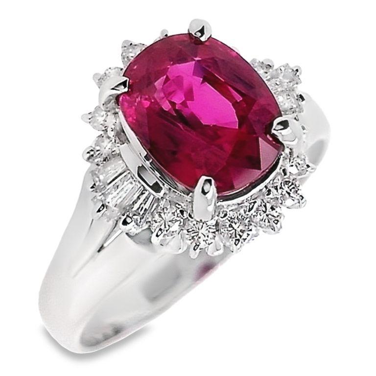 IGI Certified 2.13ct Untreated Mozambique Ruby 0.34ct Diamonds Platinum Ring 3