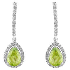 IGI Certified 2.14 Carat Natural Peridot and Diamond Drop Earrings in 14K Gold