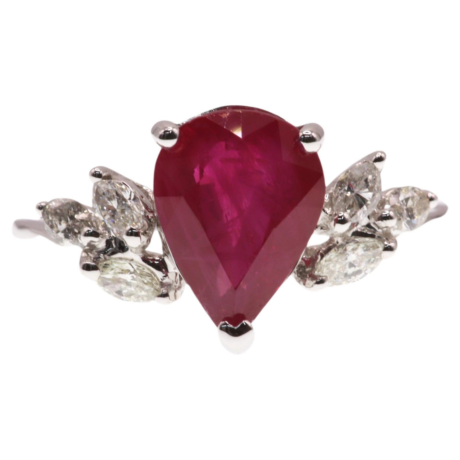 IGI Certified 2.15 Carat Burma Ruby & Diamond Ring in 18K White Gold For Sale