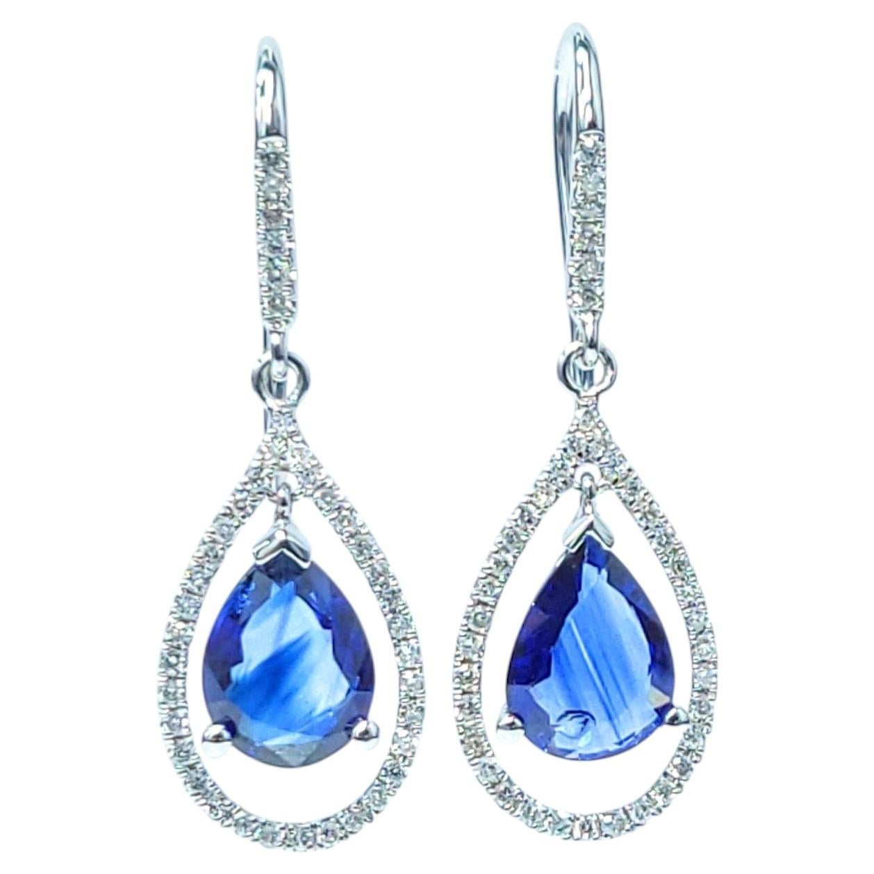 IGI Certified 2.15 Carat Sapphire and Diamond Earrings in 18K White Gold