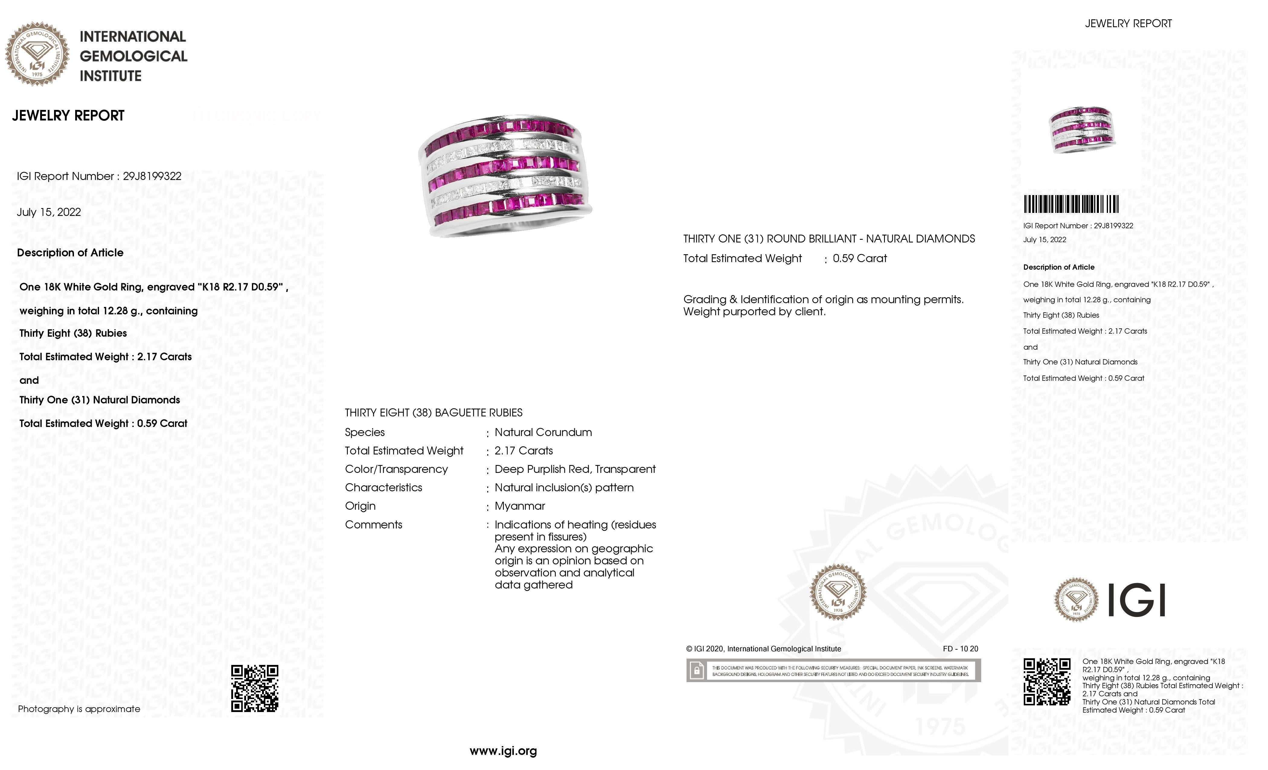 IGI Certified 2.17ct Burma Rubies and 0.59ct Diamonds 18k White Gold Ring 2