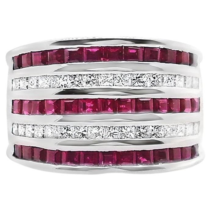 IGI Certified 2.17ct Burma Rubies and 0.59ct Diamonds 18k White Gold Ring For Sale