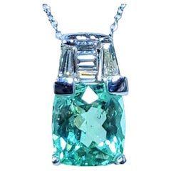IGI Certified 2.19 Carat Green Tourmaline and Diamond Pendant in 18K White Gold