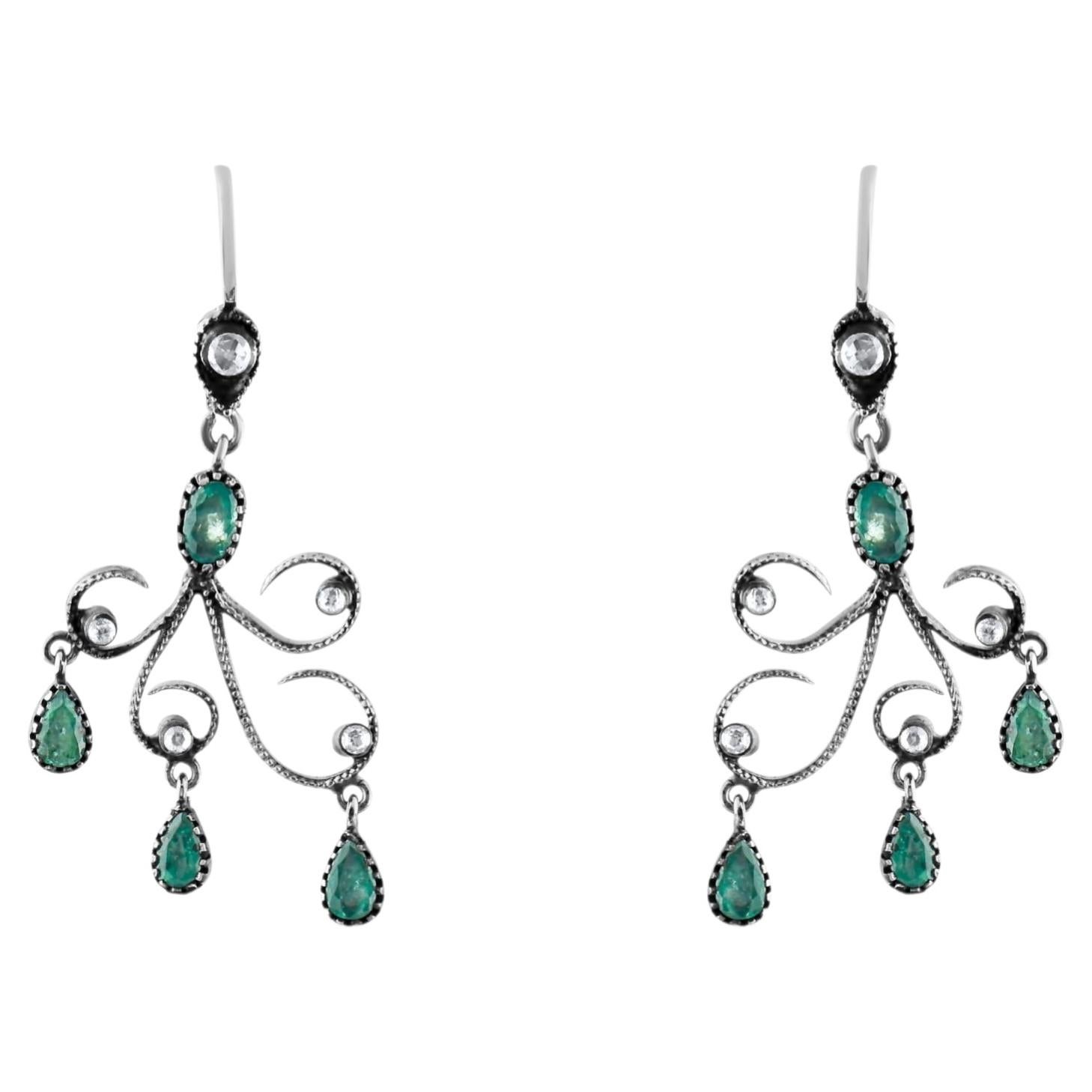 IGI Certified 2.2 Carat Natural Emerald and Diamond Drop Earrings in 8K Gold For Sale