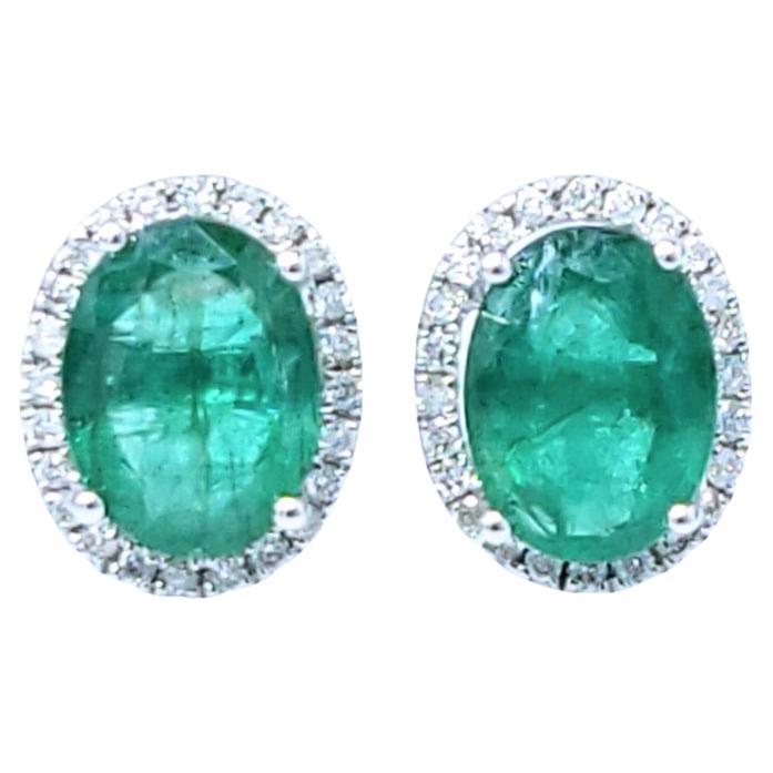 IGI Certified 2.20 Carat Emerald and Diamond Earrings in 18K White Gold