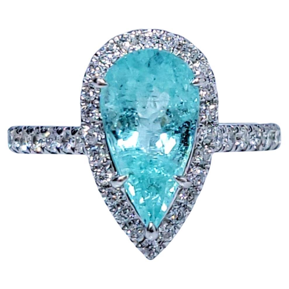 Anillo de oro blanco de 18 quilates con diamantes y paraiba de 2,21 quilates con certificado IGI