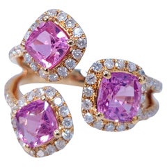 Anillo de zafiro rosa y diamante de oro rosa de 18 quilates con certificado IGI de 2,21 quilates