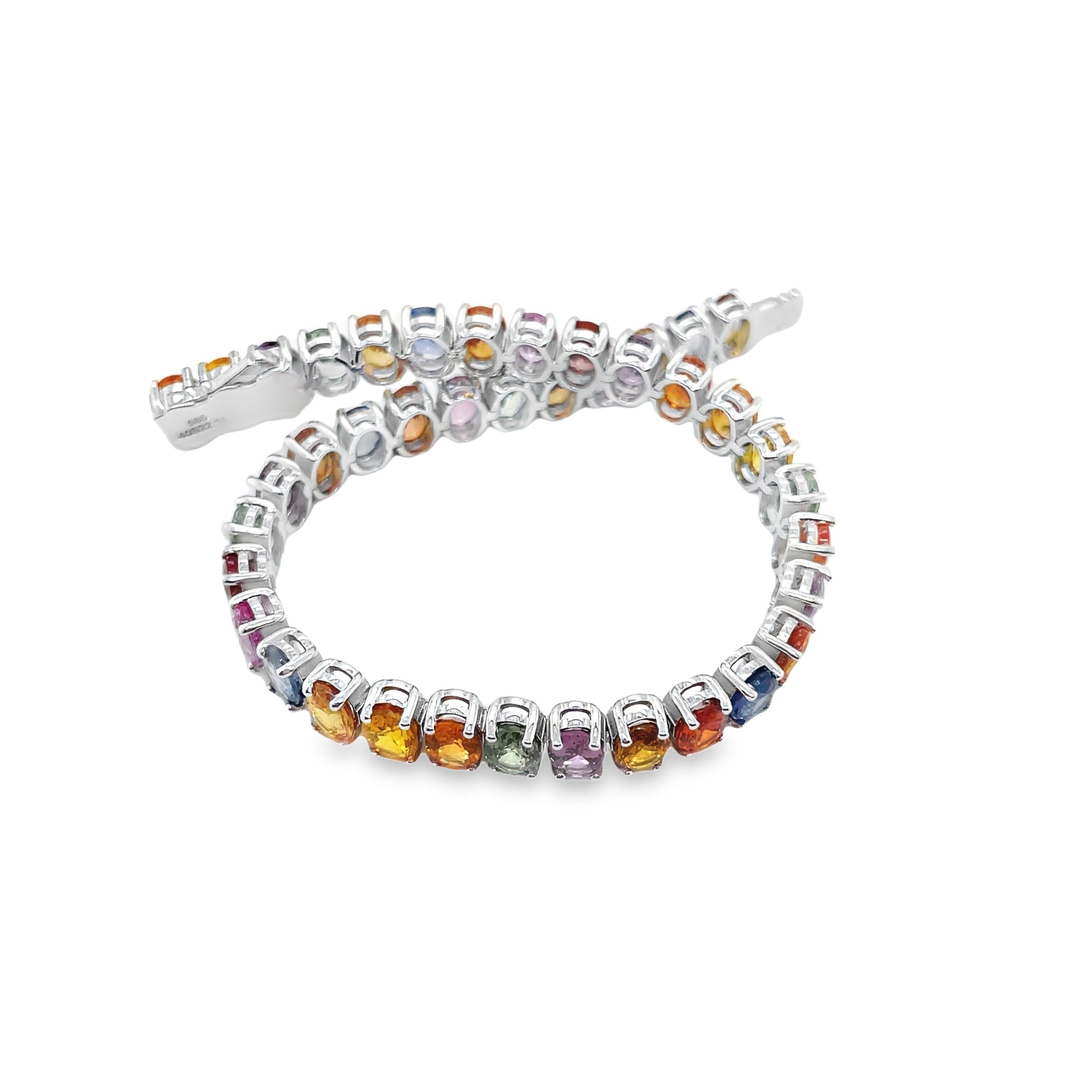 IGI Certified 22.16ct Natural Multi-Color Sapphires 14K White Gold Bracelet  In New Condition For Sale In Hong Kong, HK