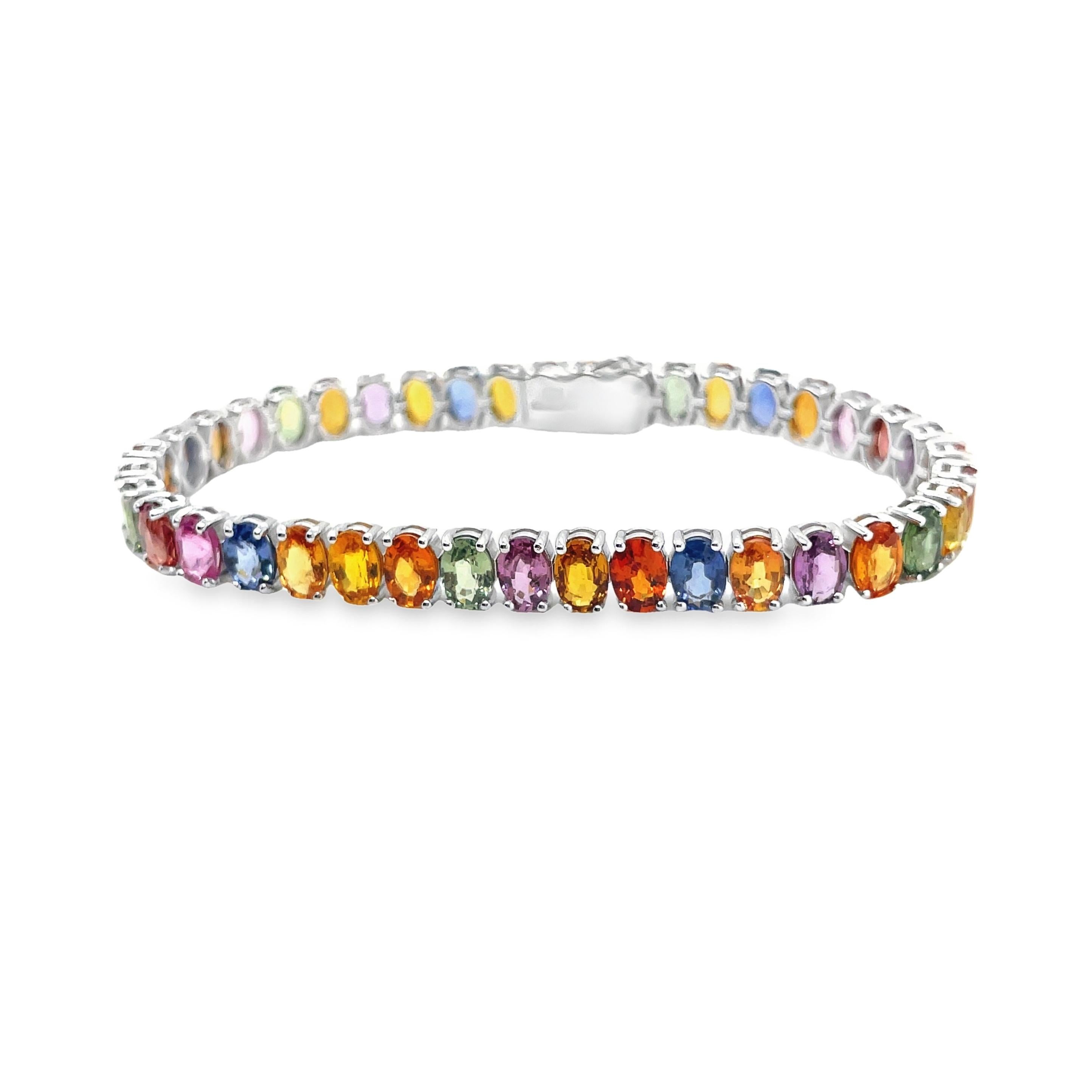 IGI Certified 22.16ct Natural Multi-Color Sapphires 14K White Gold Bracelet  For Sale 1