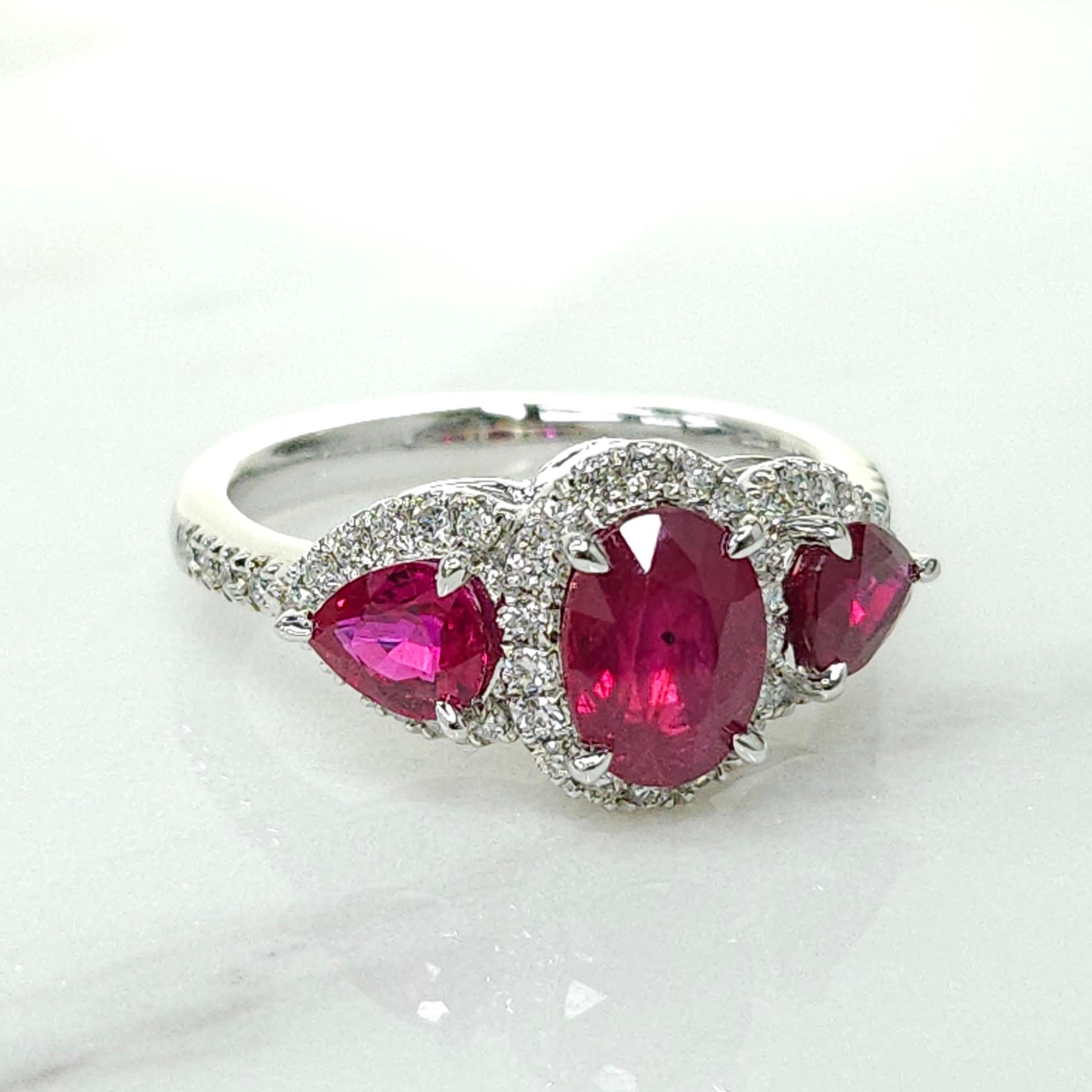 Modern IGI Certified 2.22 Carat Ruby & Diamond Ring in 18K White Gold For Sale