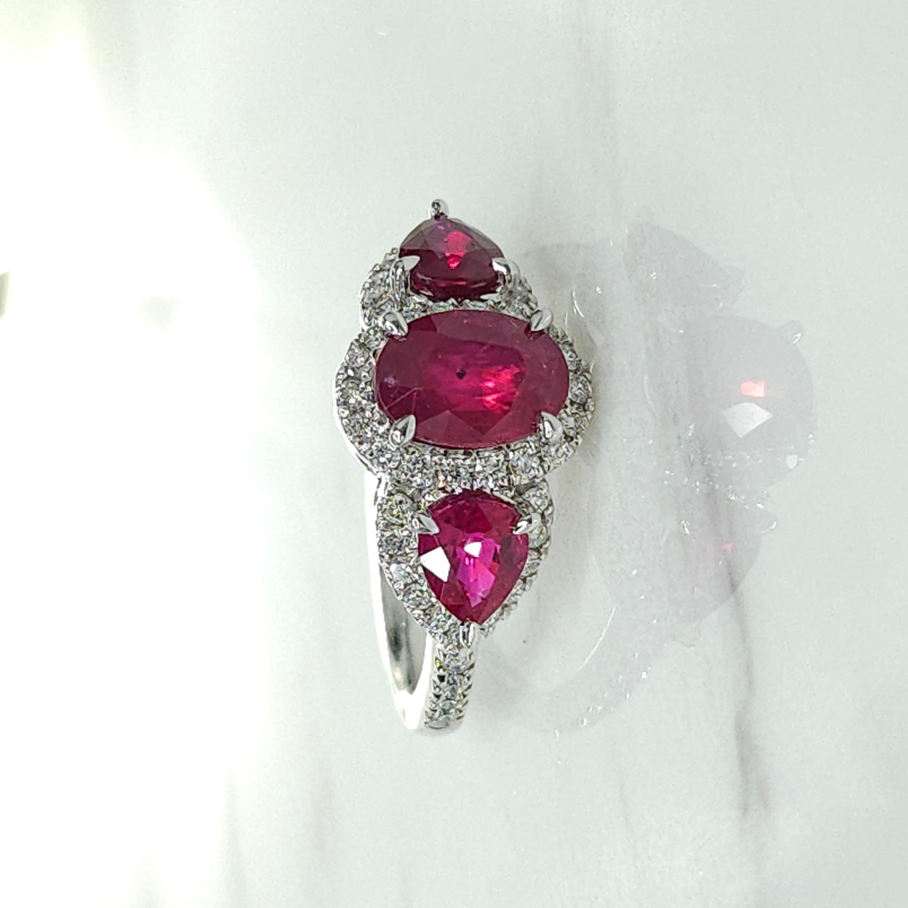 Oval Cut IGI Certified 2.22 Carat Ruby & Diamond Ring in 18K White Gold For Sale