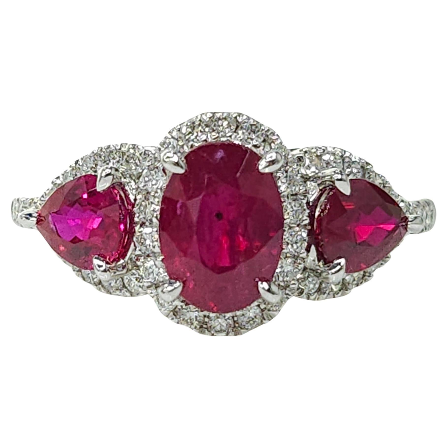 IGI Certified 2.22 Carat Ruby & Diamond Ring in 18K White Gold For Sale