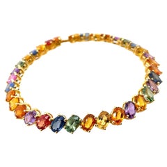 IGI Certified 22.20ct Natural Multi Colour Sapphires 14K Yellow Gold Bracelet