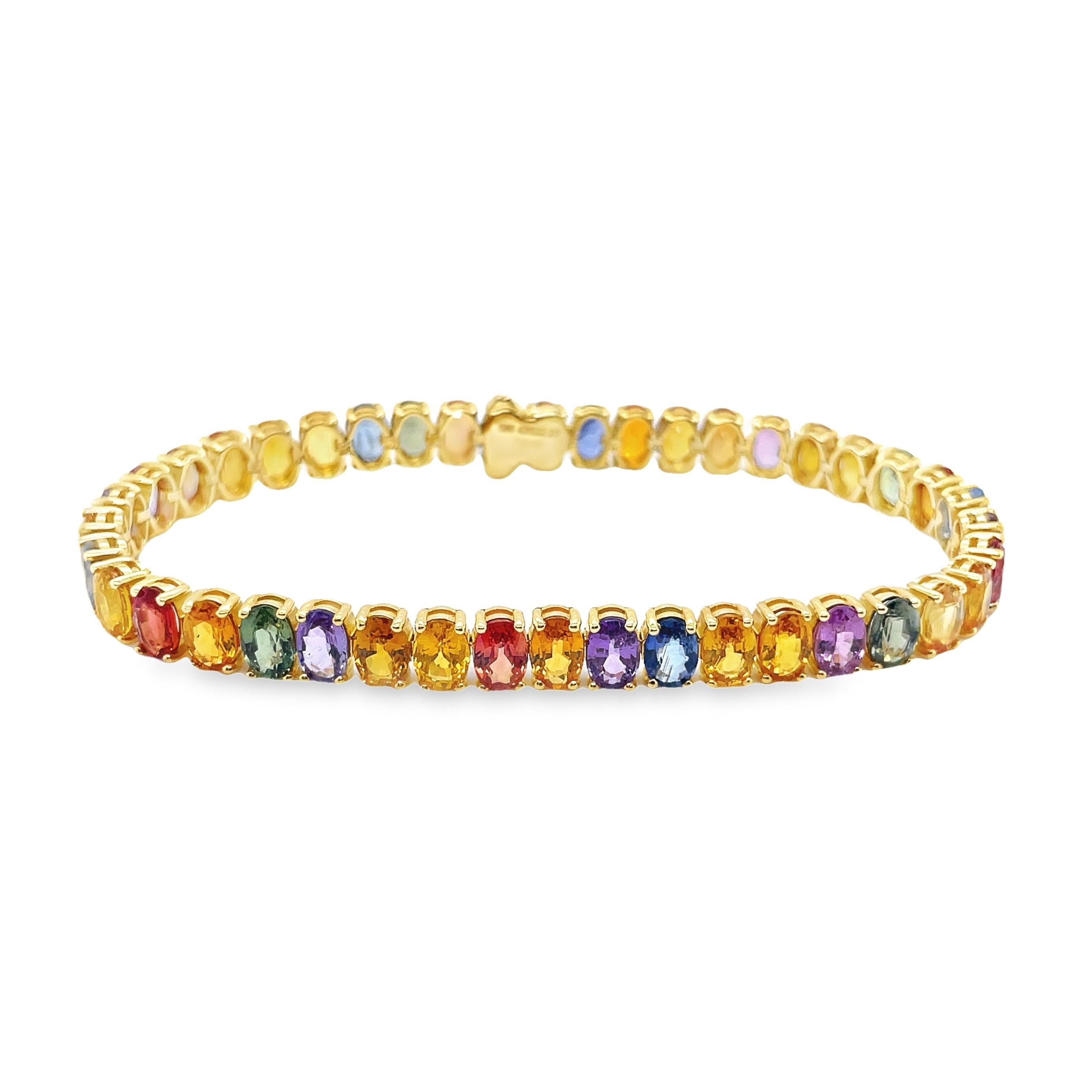 IGI-zertifizierte 22,25 Karat natürliche mehrfarbige Saphire in Gelbgold-Armband gefasst für Damen oder Herren im Angebot