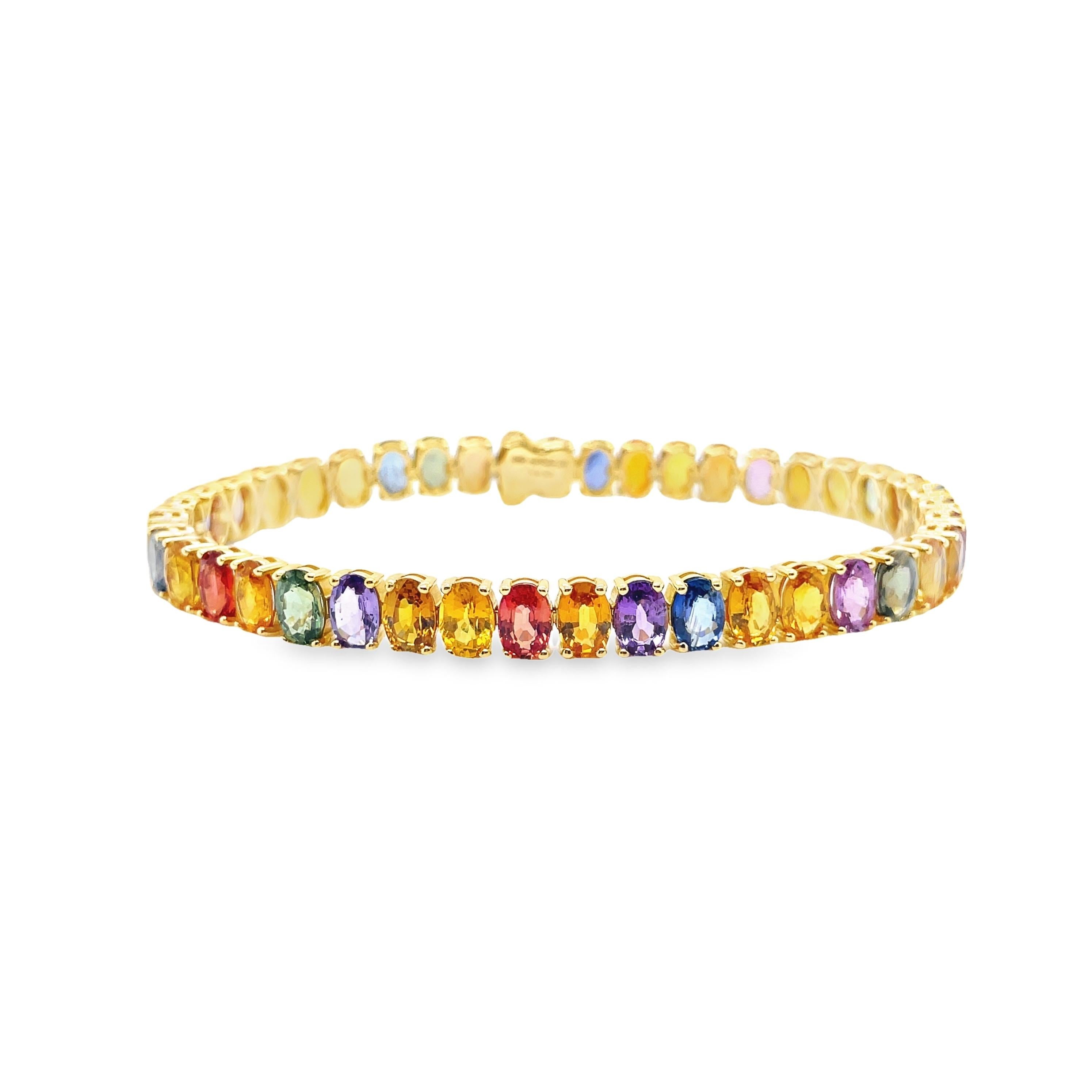 IGI-zertifizierte 22,25 Karat natürliche mehrfarbige Saphire in Gelbgold-Armband gefasst im Angebot 2