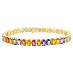 IGI Certified 22.25ct Natural Multi-Color Sapphires set in Yellow Gold Bracelet