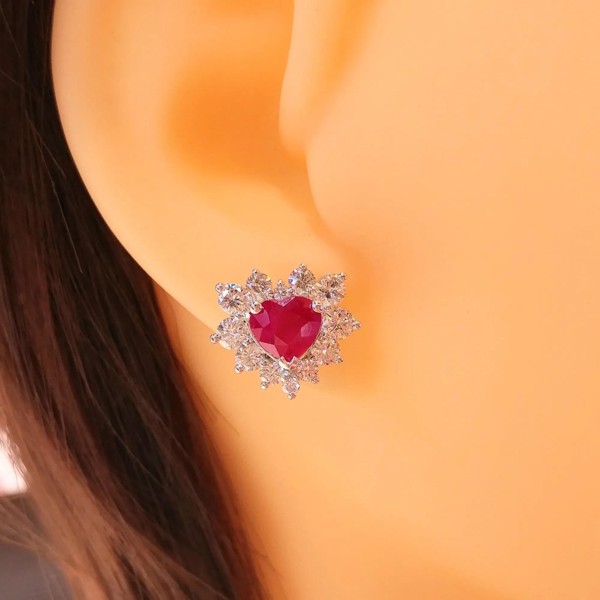 IGI Certified 2.23 Carat Ruby & 1.30 Carat Diamond Earrings in 18K White Gold In New Condition For Sale In KOWLOON, HK