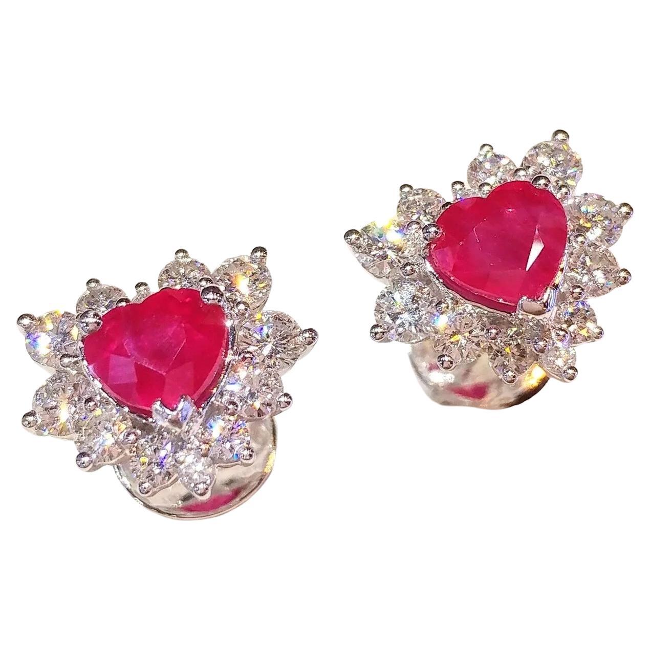 Boucles d'oreilles en or blanc 18 carats avec rubis de 2,23 carats et diamants de 1,30 carat, certifiés IGI
