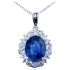 IGI Certified 2.23 Carat Sapphire and Diamond Pendant in 18K White Gold