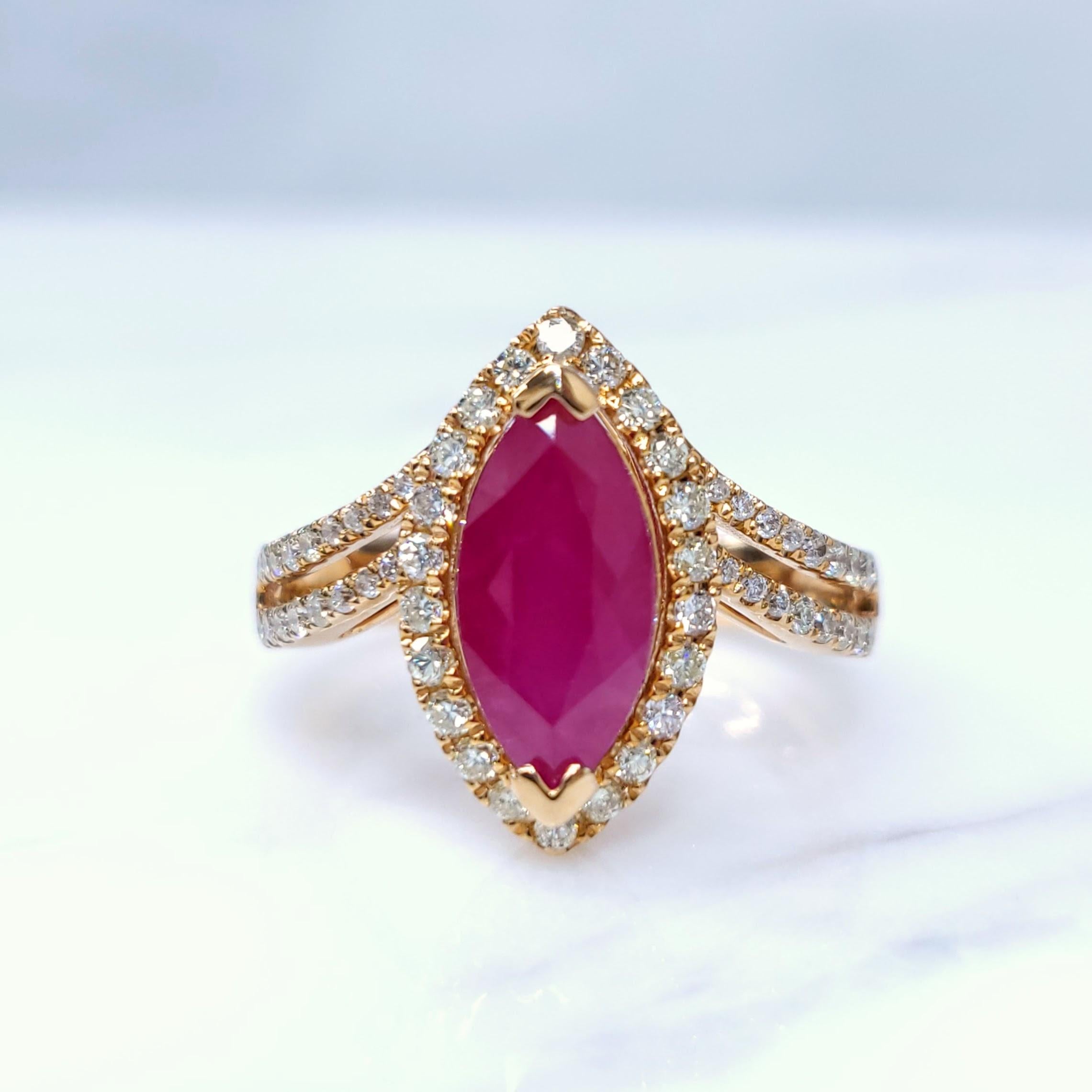 IGI-zertifizierter Ring aus 18 Karat Roségold mit 2,24 Karat Burma-Rubin und Diamant im Angebot 5