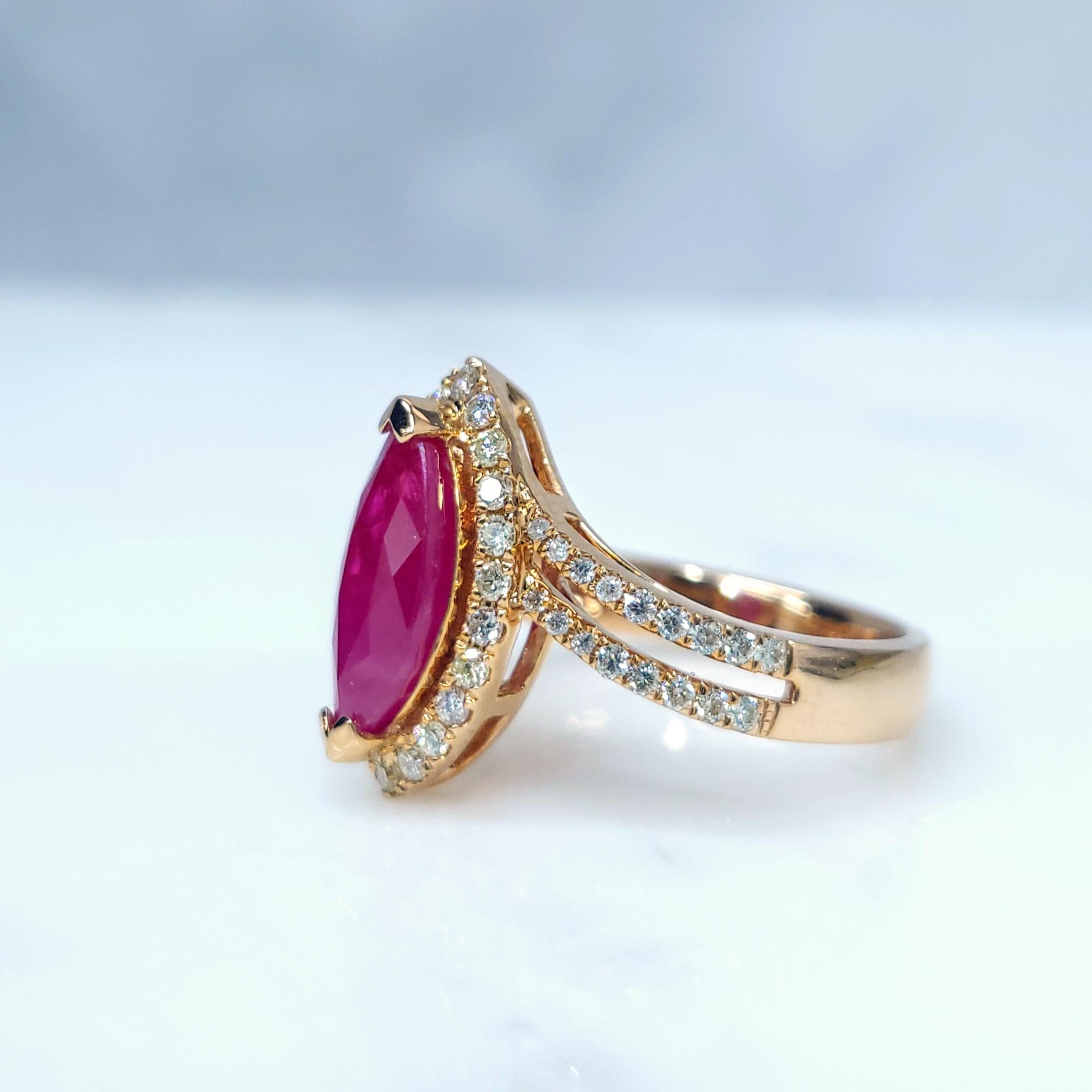 IGI-zertifizierter Ring aus 18 Karat Roségold mit 2,24 Karat Burma-Rubin und Diamant Damen im Angebot