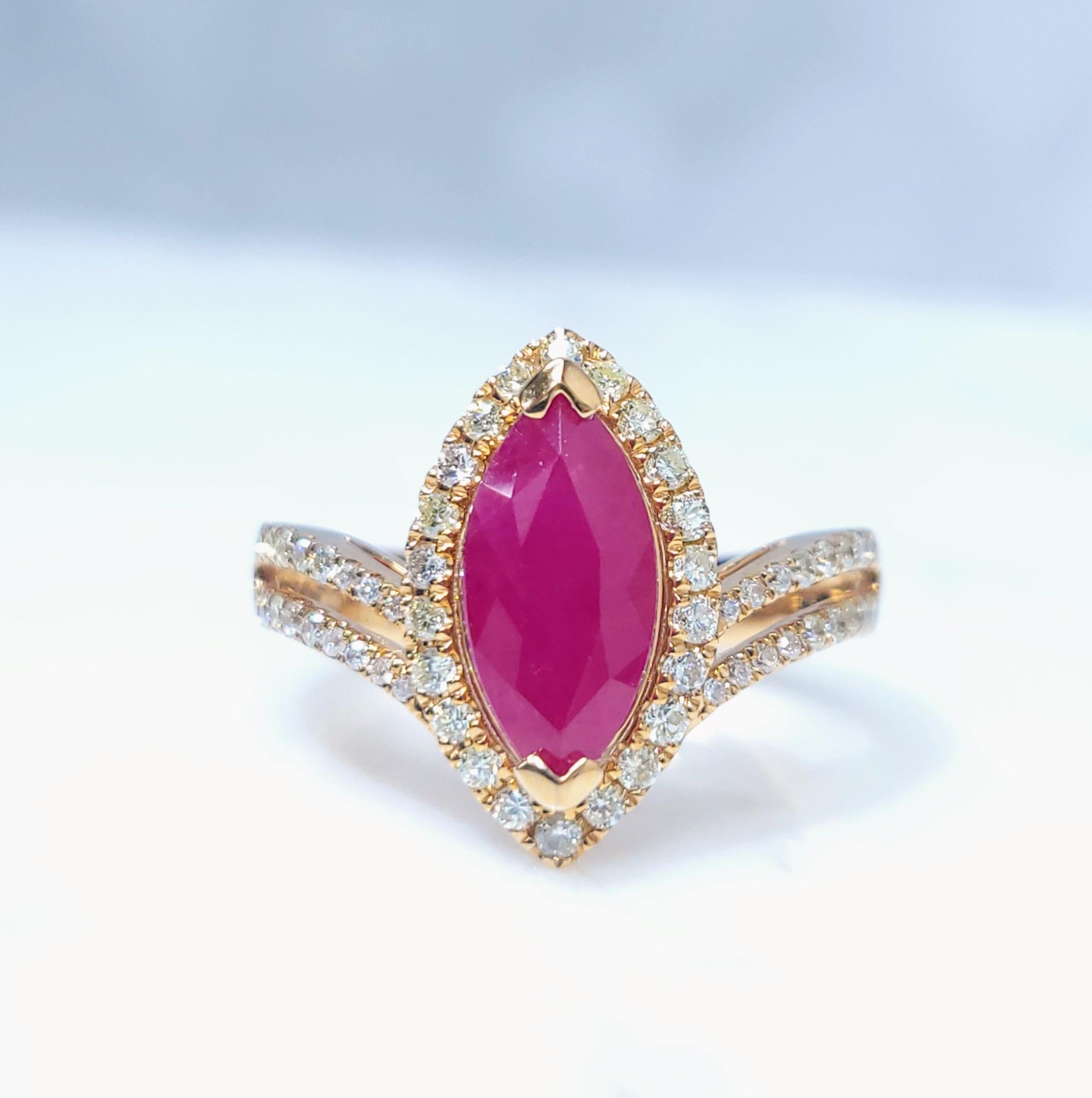 IGI-zertifizierter Ring aus 18 Karat Roségold mit 2,24 Karat Burma-Rubin und Diamant im Angebot 3