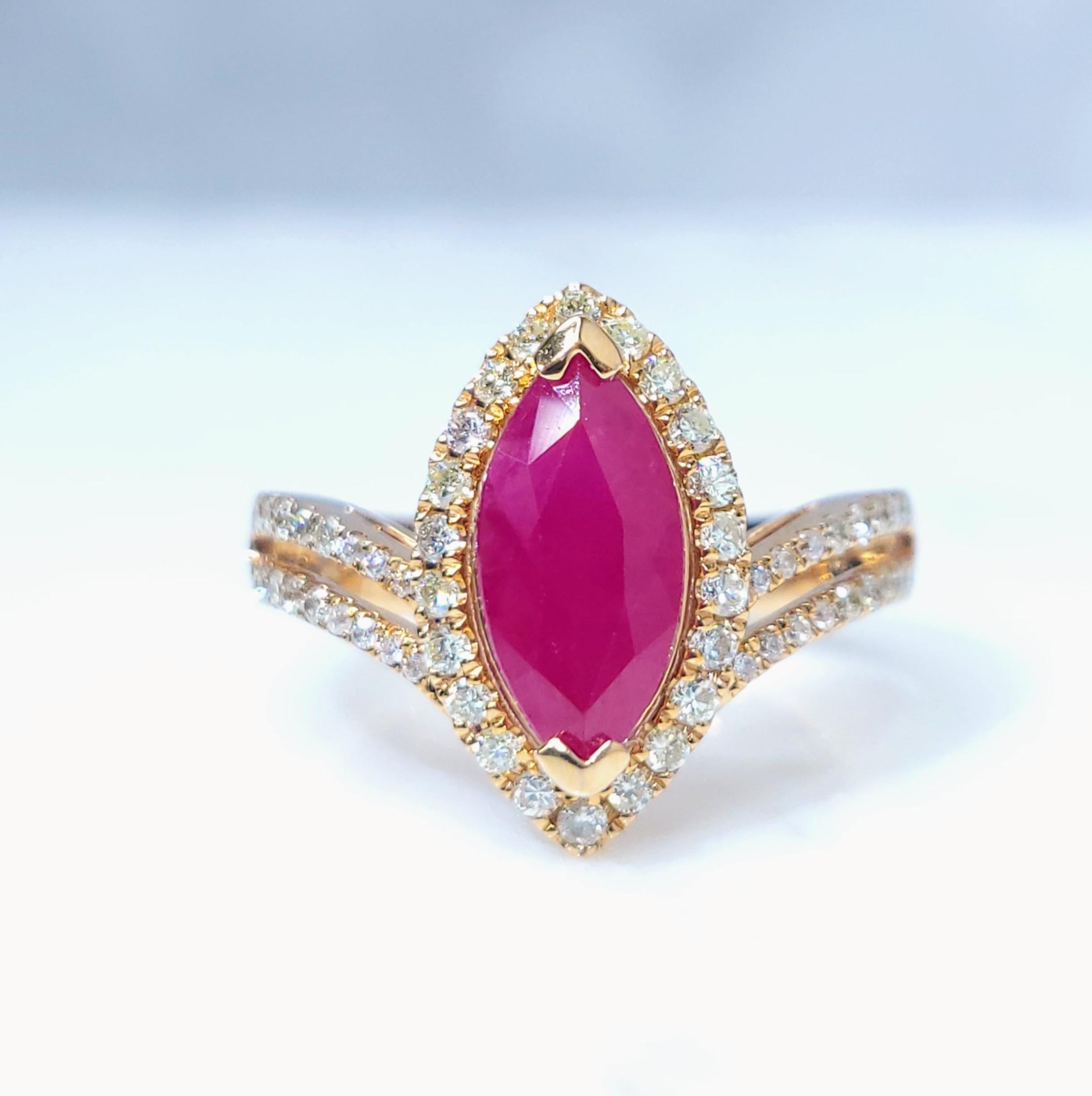 IGI-zertifizierter Ring aus 18 Karat Roségold mit 2,24 Karat Burma-Rubin und Diamant im Angebot 4