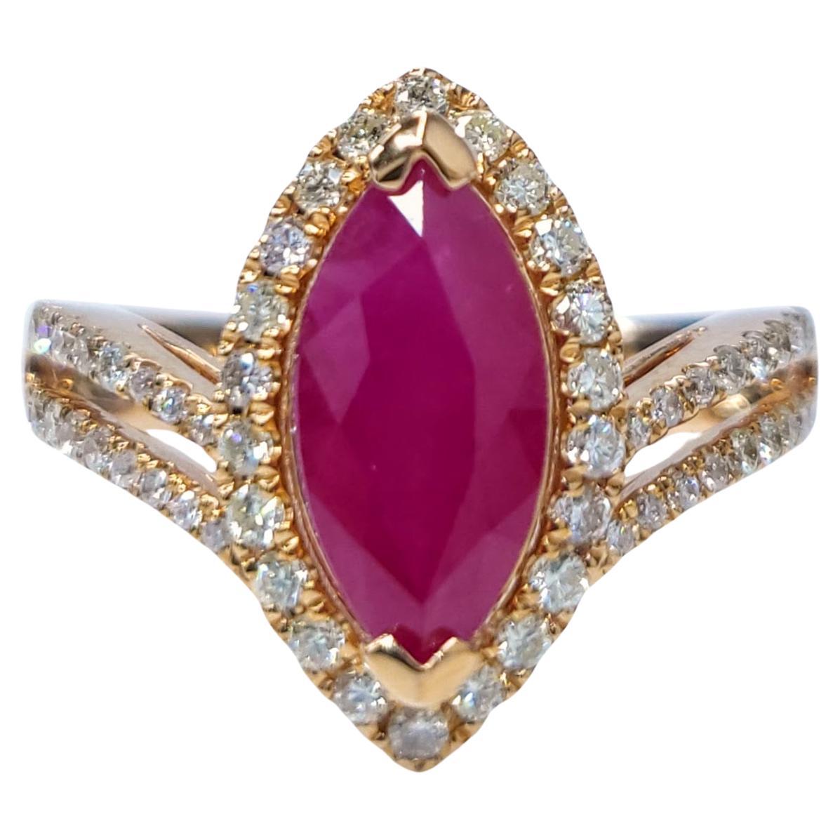 Anillo de oro rosa de 18 quilates con rubí de Birmania y diamantes de 2,24 quilates con certificado IGI