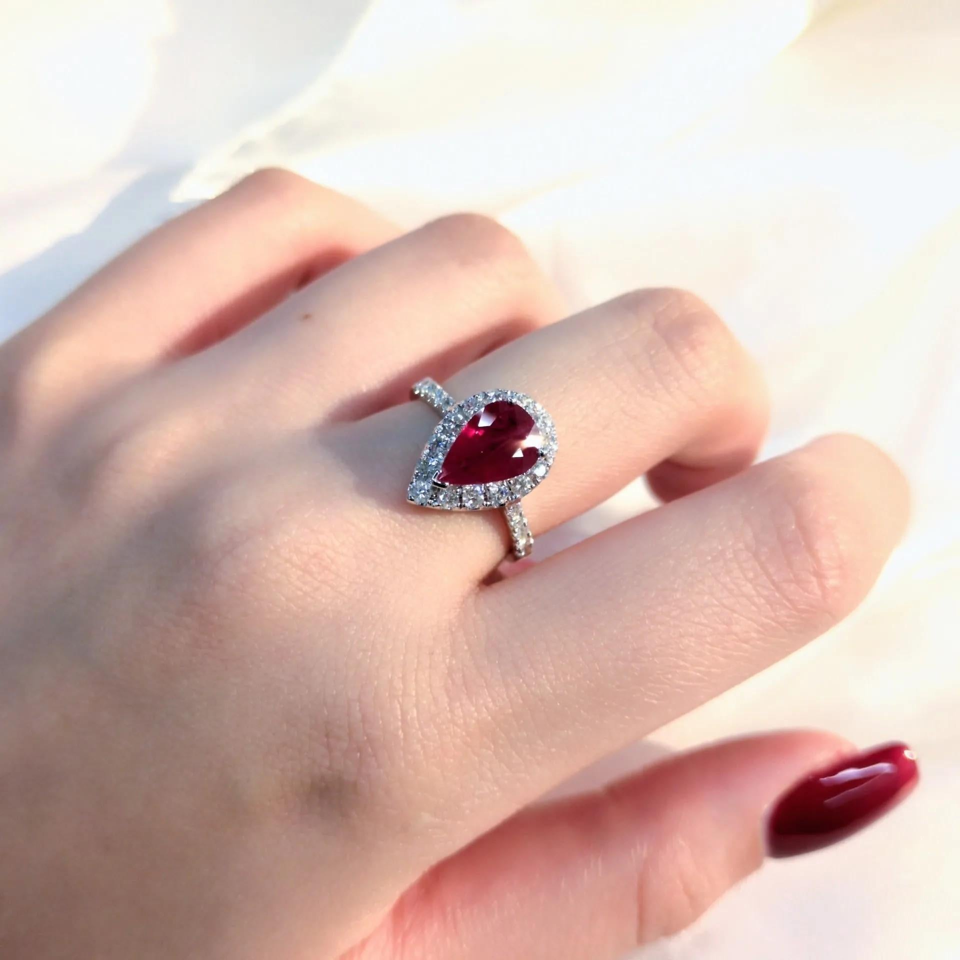 Modern IGI Certified 2.24 Carat Burma Ruby & Diamond Ring in 18K White Gold For Sale