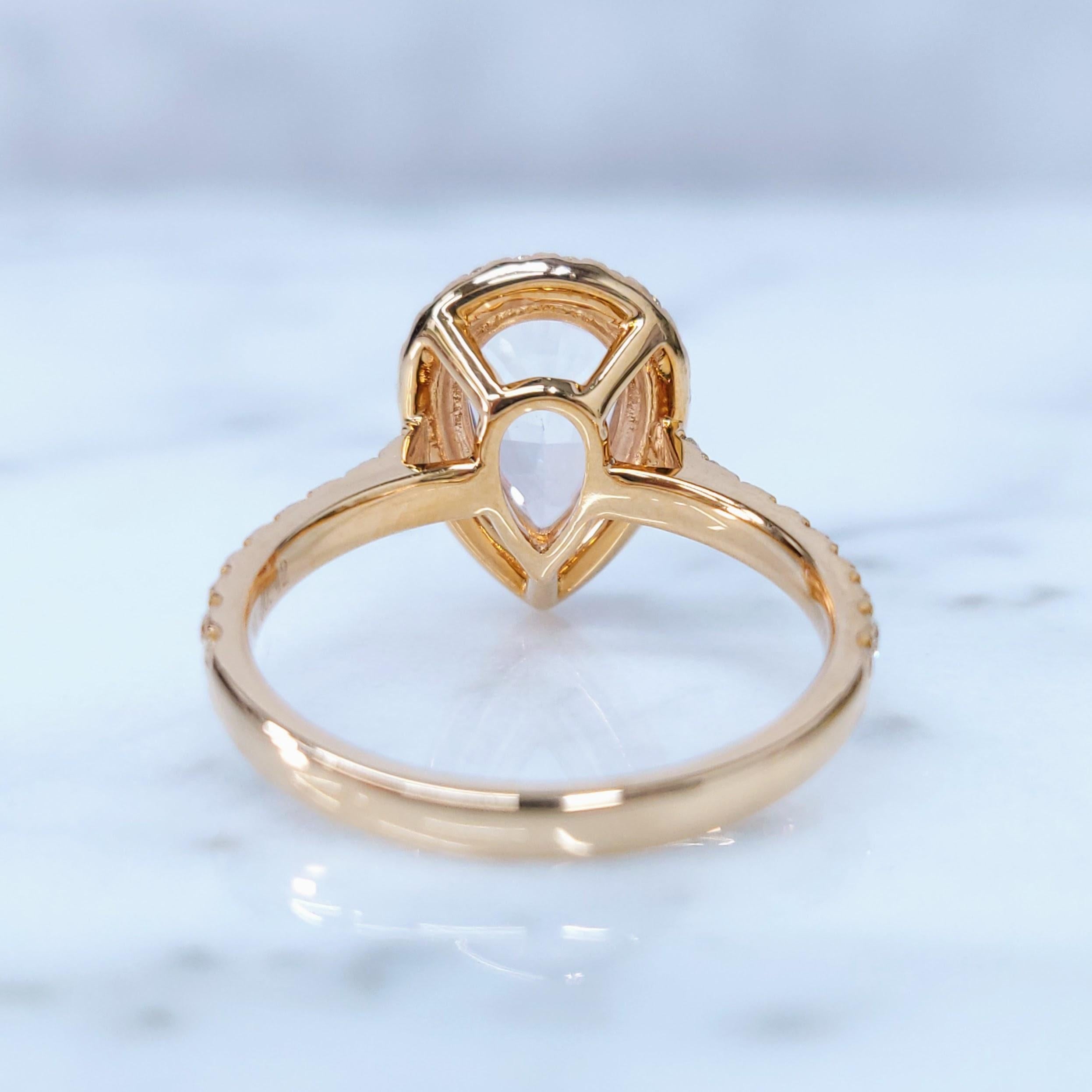 Bague en or rose 18 carats, saphir incolore de 2,24 carats et diamant certifié IGI Pour femmes en vente