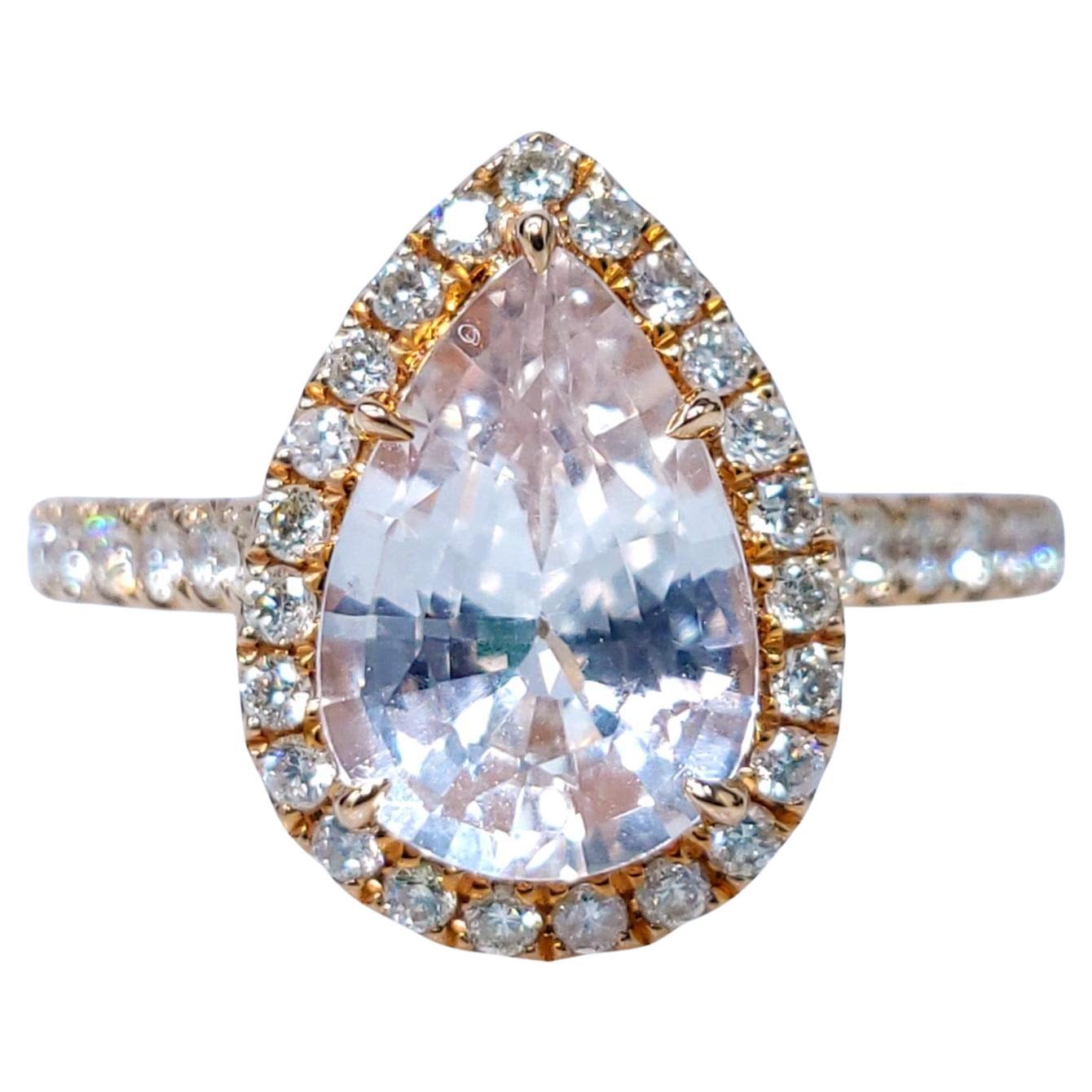 Anillo de zafiro incoloro y diamante de oro rosa de 18 quilates con certificado IGI de 2,24 quilates