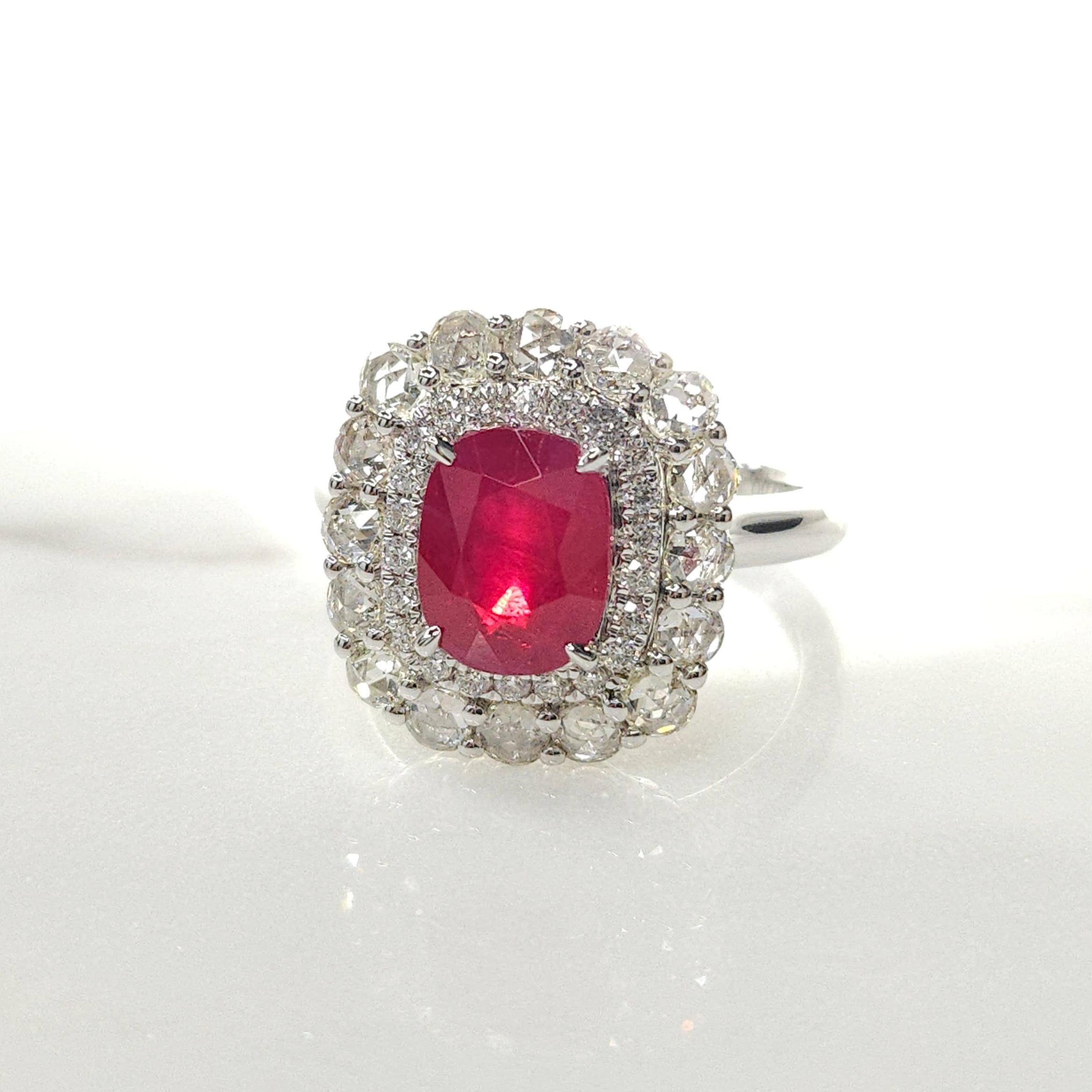 Modern IGI Certified 2.26 Carat  Burma Ruby & Diamond Ring in 18K White Gold For Sale