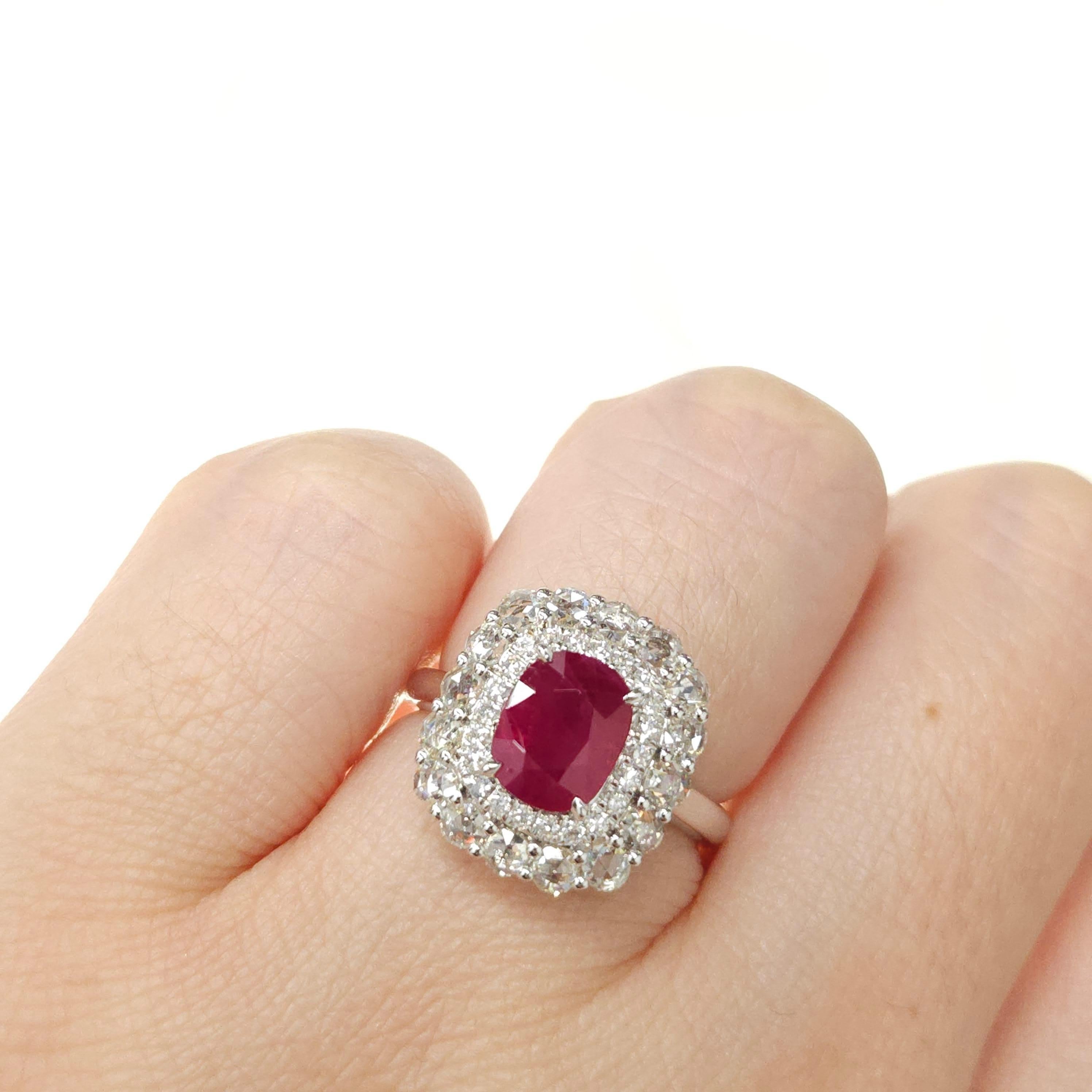 IGI Certified 2.26 Carat  Burma Ruby & Diamond Ring in 18K White Gold For Sale 1