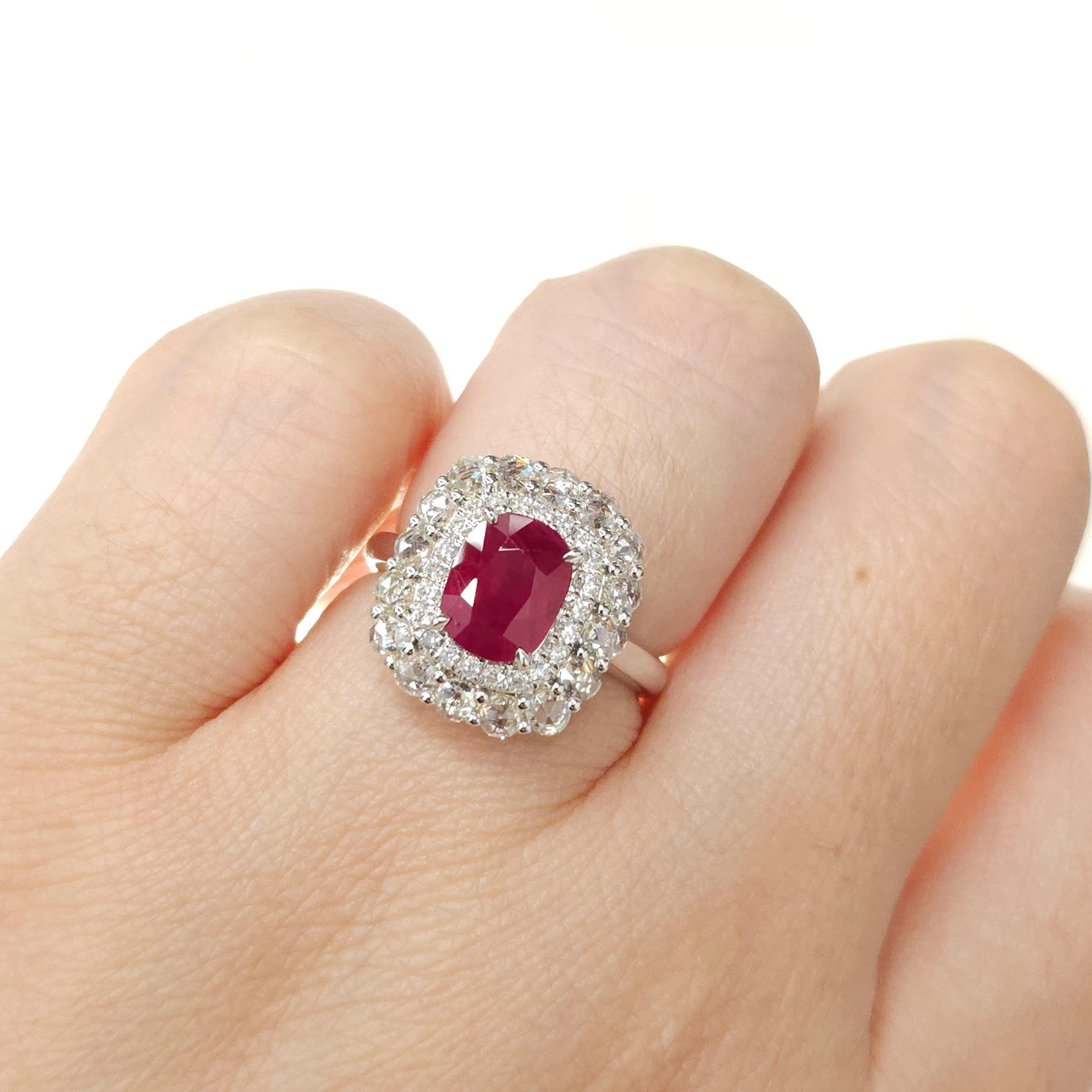 IGI Certified 2.26 Carat  Burma Ruby & Diamond Ring in 18K White Gold For Sale 2