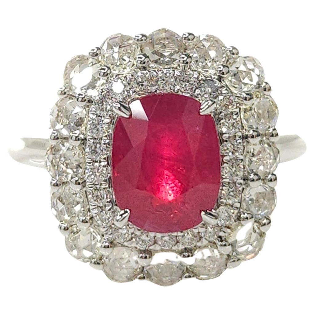 IGI Certified 2.26 Carat  Burma Ruby & Diamond Ring in 18K White Gold For Sale