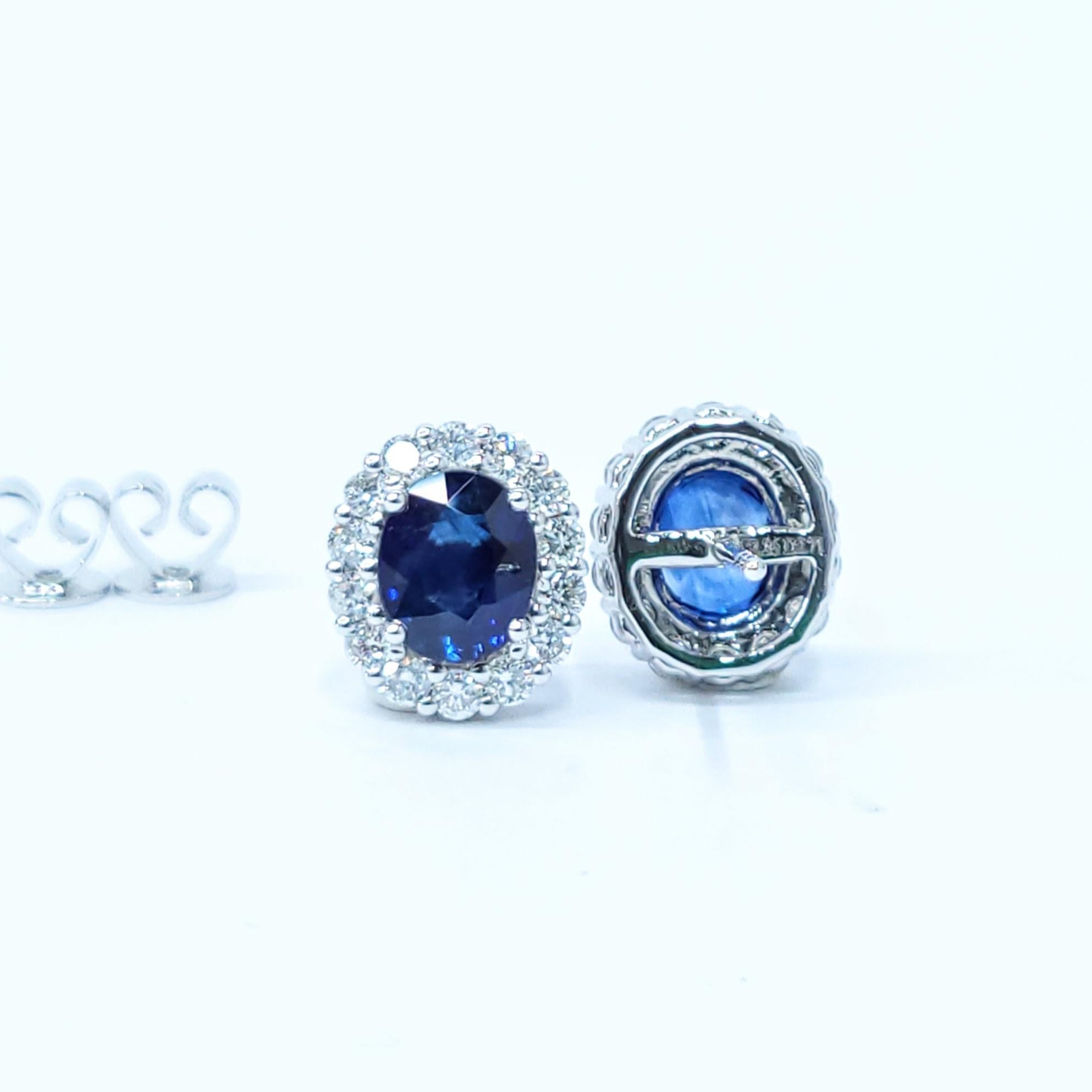 Boucles d'oreilles en or blanc 18 carats saphir et diamant certifiées IGI de 2,26 carats en vente 1