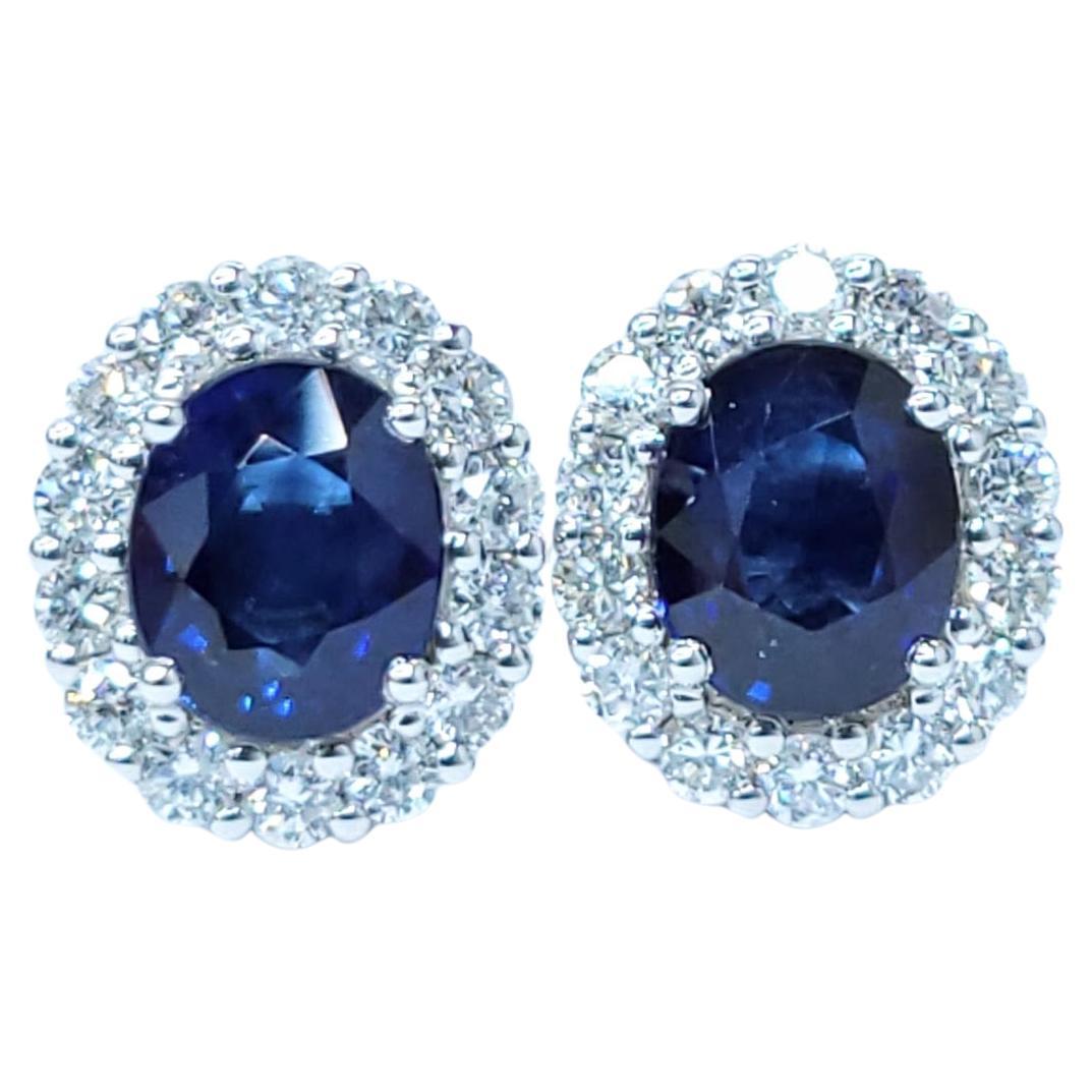 Boucles d'oreilles en or blanc 18 carats saphir et diamant certifiées IGI de 2,26 carats